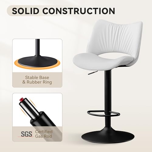 Rowill Set de 2 Butacos de Barra Modernos con Altura Ajustable y Giro 360°, Asiento de Cuero Sintético Blanco miniatura 4