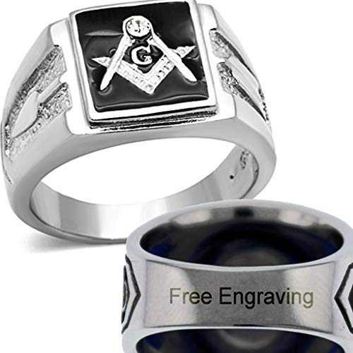 YVO Personalized Men's Stainless Steel Masonic Lodge Freemason Ring - Free Engraving