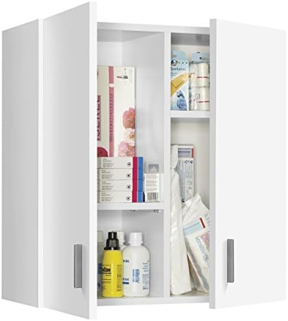 Vita 2 Door Kitchen Utility Room Wall Mounted Cupboard in White - 60cm x 59cm x 26cm
