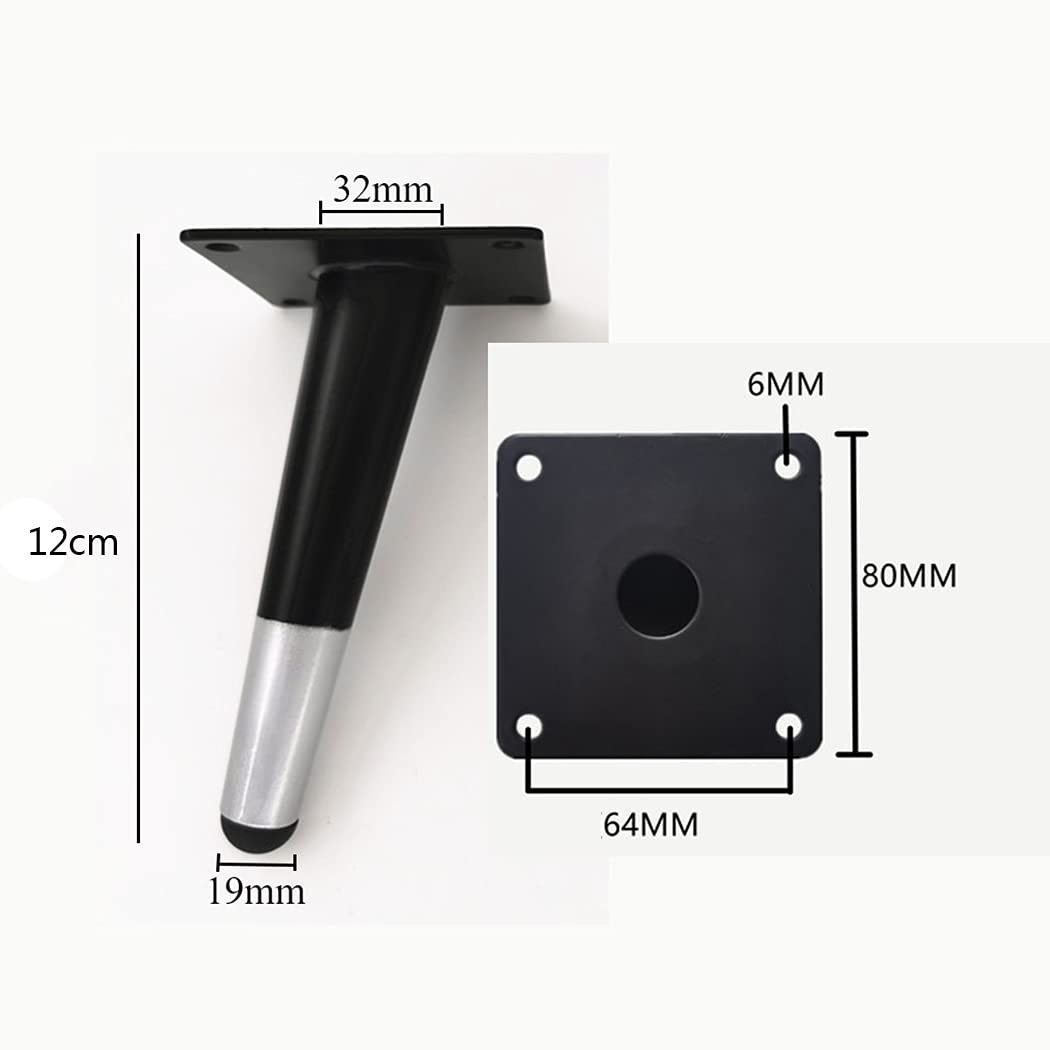 Gambe per mobili coniche smussate, Piedini in Ferro per Tavolo, rialzi in Metallo per scrivania, Accessori di Ricambio per Divano, Armadio, mobili Neri e Argento, 4 Pezzi