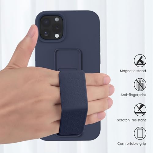 LAUDTEC Silicone Kickstand Case Compatible with iPhone 16 Pro, Vertical and Horizontal Stand Hand Strap Metal Kickstand Cover, Flexible Soft Liquid Silicone Stand Case for iPhone 16 Pro (Blue) by LT LAUDTEC - Image 5