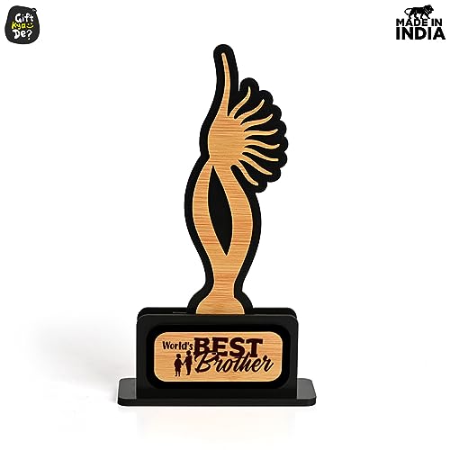 Image of GKD Gift for Brother Awards and Trophy Worlds Best Brother Beautiful Momento Rakhi Gift Black and Bamboo Design with Wooden Cutwork Birthday Rakshabandhan Gift for Brother (Size 10x6)