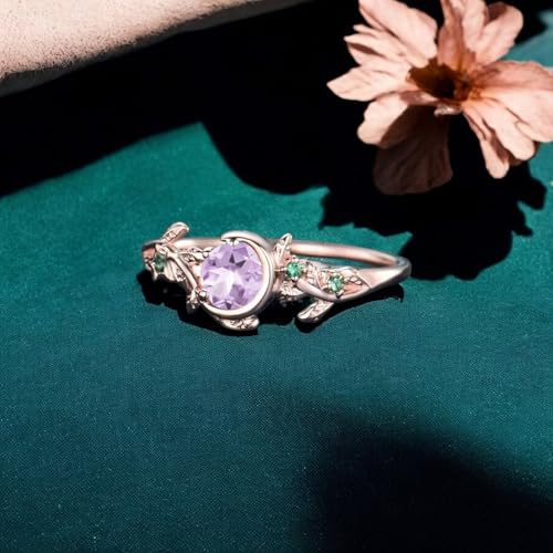 Round Shape Emerald Opal Sapphire Multi Gemstone Engagement Wedding Ring 18K Solid Rose Gold Nature Inspired Leaf Ring Art Deco Women Jewelry Promise Gift For Bridal2