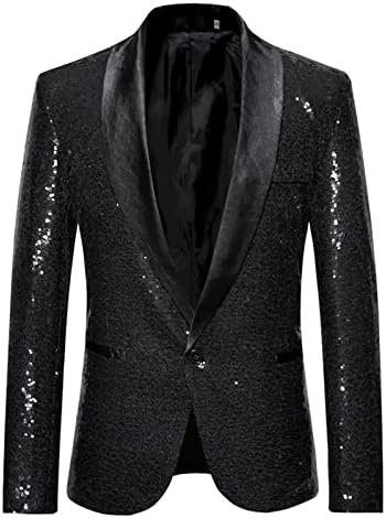 FeMereina Men's Shiny Sequins Suit Jacket Blazer Slim Fit Dress Suit One Button Tuxedo for Party,Wedding,Banquet,Prom
