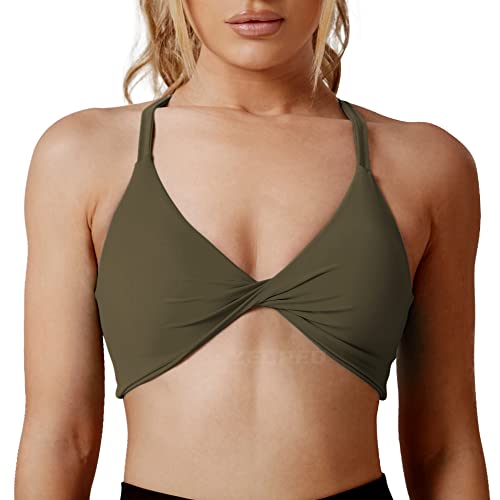Yeoreo Women Sports Bra Padded Criss Cross Back Low Medium Impact Yoga Tank Tops Olive Xl #TOP7