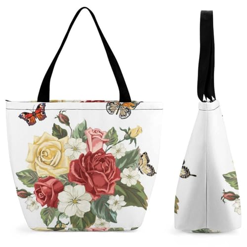Sac à main pour femme grand volume 28.5x18x32.5cm papillons fleuris et zippé