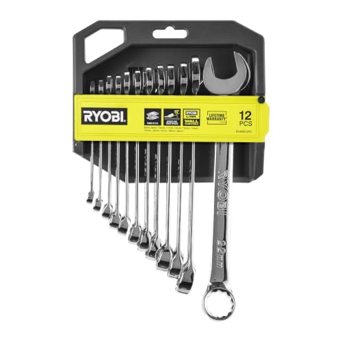 RYOBI Jeu de 12 Clés Mixtes RHWR12PC 8 à 22 mm Oeil et Fourche Angle 15° | 12 tailles de 8 à 22 mm, reprise à 15° dans les espaces réduits, rangement compatible LINK, boulons et écrous standards