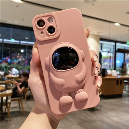 Étui de téléphone rose pour iPhone 14 et 11 avec béquille astronaute pour regarder vos séries