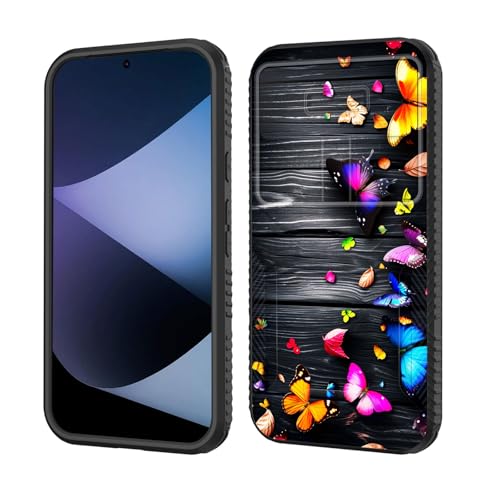wiaekosef for Pixel 9/9 Pro Case Built in Slide Camera Lens Cover,Heavy Duty Shockproof Protection Dual Layer Case for Goolge Pixel 9/ Pixel 9 Pro 6.3 inch 2024,Colorful Butterflies on Wooden