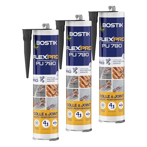 Bostik Mastic Colle & Joint Polyuréthane Premium P790 Noir, Multi-Usages, Intérieur et Extérieur, Cartouche de 300 ml (Lot de 3)