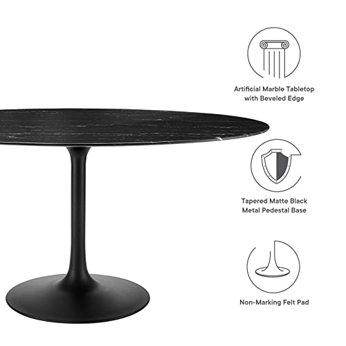 Image of Modway Lippa Oval 60 inch Mid-Century Modern Artificial Marble Dining Table in Black Black