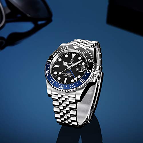 BY BENYAR Pagani Design 40mm GMT Automatic Mens Mechanical Watches Stainless Steel Waterproof Sapphire Glass Luminous Wristwatch for Men Ceramic Bezel PD-1662