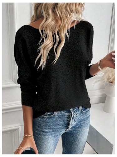 SOLY HUX Women's Twist Open Back Tops Cut Out Tee Backless Casual Long Sleeve Round Neck T Shirt3