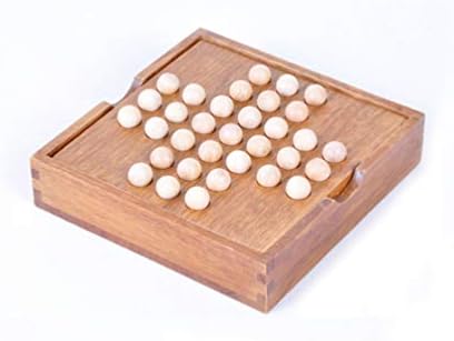 jojofuny Wooden Marble Solitaire Board Game, Solitaire Chess Game Wooden Board Strategy Chess with Storage Function Fun Brain Teaser Suits Leisure Party Game for Adults & Students