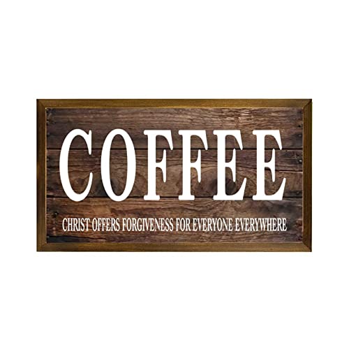 Panneau de café rustique en bois Christ offers Forgiveness cadre décoration murale 30x55 cm