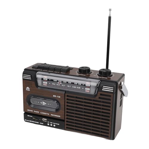 Portable Cassette Player Retro,AM SW FM Radio with 4 Band,Near Field Effect Cassette Player for Car Wood Grain (US Plug)