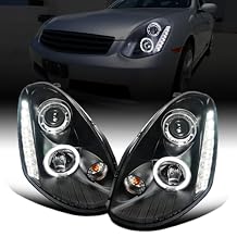 Ronnin - Fits 2005-2006 Infiniti G35 Sedan Projector Headlights LED Running Lights Assembly Pair | Black