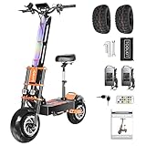 Toursor Adult Electric Scooter with Seat, 60V 8000W Dual Power, Orange Finger Hook Vertical Handlebar with LCD E Scooter, 340lb Capacity, 13' On-Road Tires for Commuting and Extreme Terrain.