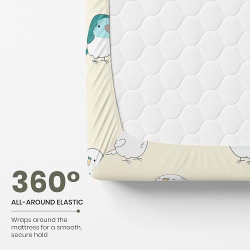 Image of LORETO - A QUALITY LINEN BRAND 186 TC 100% Pure Cotton King Size Fitted Bedsheet with 2 Pillow Covers for 78 x 72 Inch Mattress, All-Around Elastic, 8 Inch Deep Pocket, Multicolor Birds