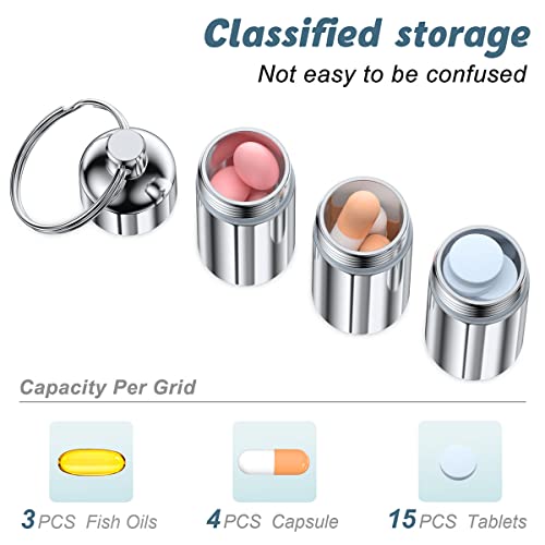 Image of Nipichsha Keychain Pill Holders, Small Pill Box for Purse & Pocket, Metal Tablet Organizer Container, Portable Waterproof Tablet Case with Keychain to Hold Vitamins, Medication, Fish Oil, Silver