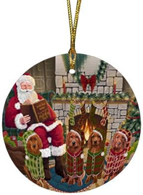 Summertime Tropical Island Beach Irish Setter Puppy Round Flat Ornament - Pet Decorative Hanging Ornaments for Christmas X-mas Tree Decorations - 2.75" Round Flat Ceramic Christmas Ornament POR1772