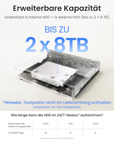 Reolink 8CH 4K PoE NVR Überwachungssystem Rekorder, Videoüberwachung für Haus, Innen, Aussen Sicherheit. Unterstützt 16MP/12MP/4K/5MP/4MP HD IP Kameras, RLN8-410 NHD (Ohne Festplatte)