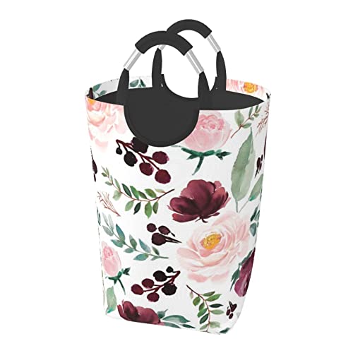 花柄絶妙なパターン ット ハンドル付き 洗濯かご おもちゃ 収納オーガナイザー 折りたたみ式バケツ 洗濯箱 汚れた衣類バッグ 自宅 バスルーム 寝室 寮用