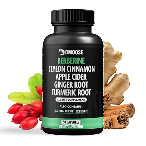 Berberine HCL 1400mg with Ceylon Cinnamon to Support Digestion & Metabolism - 7 in 1 Berberine Supplement, Ceylon Cinnamon, Bioprene, Turmeric, Ginger, Goldenseal & Apple Cider Complex - 60 Capsules