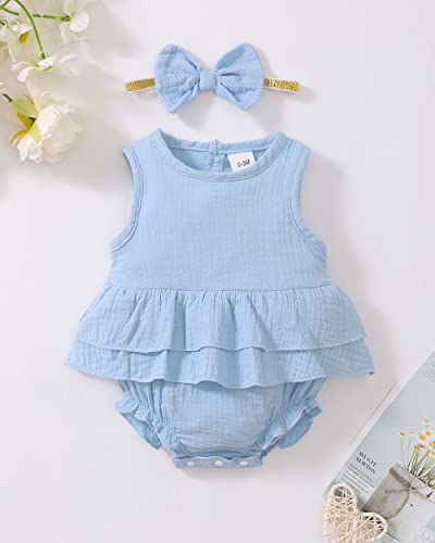 Renotemy Infant Baby Solid Blue Romper Summer Clothes Girl Short Sleeve Rompers Baby Girl Clothes 0-3 Months #TOP1