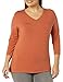 Amazon Essentials Women's Classic-Fit 3/4 Sleeve V-Neck T-Shirt (Available in Plus Size), Caramel, Large