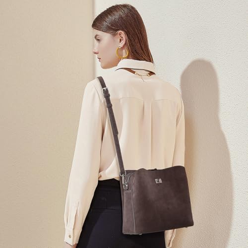 Image of Genuine Leather Suede Bags for Women, Vintage Handbag Purse Suede Hobo Bag Slouchy Bag Shoulder Crossbody Bag