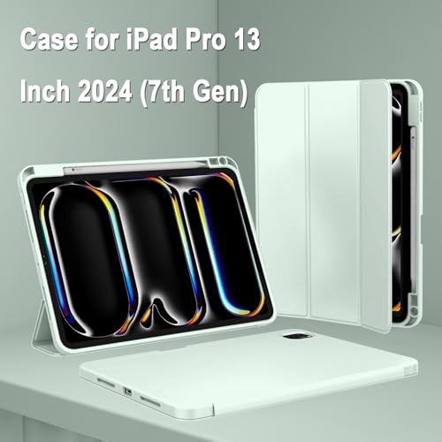 Image of ZryXal New iPad Pro 13 Inch Case (M5) 2025 / (M4) 2024 with Pencil Holder, Smart iPad Case [Support Pencil Pro and Pencil (USB-C)], Support Touch ID and Auto Wake /Sleep (Pale Green)