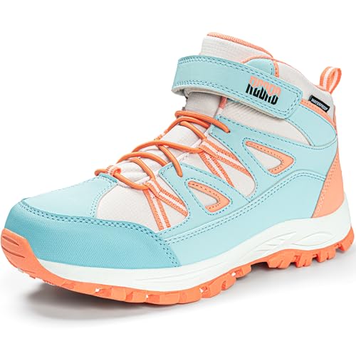 R CORD Girls Hiking Boots Waterproof Durable Kids Hiking Boots TPR Traction Hook&Loop Closure Girls Hiking Boots Anti-Skid Athletic Outdoor Boots
