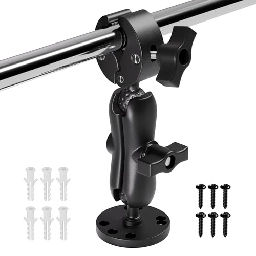 Trolling Motor Support Stabilizer Mount Tough Claw Aluminum Alloy 1' Ball Heavy Duty Trolling Motor Stabilizer Mount Clamp for Rails 0.61' - 1.69' with Medium Arm and Round Plate