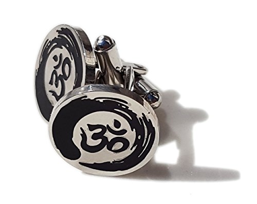 Stainless Steel Round Polished Cuff Links With Buddhist Om Symbol And Zen Circle #TOP26