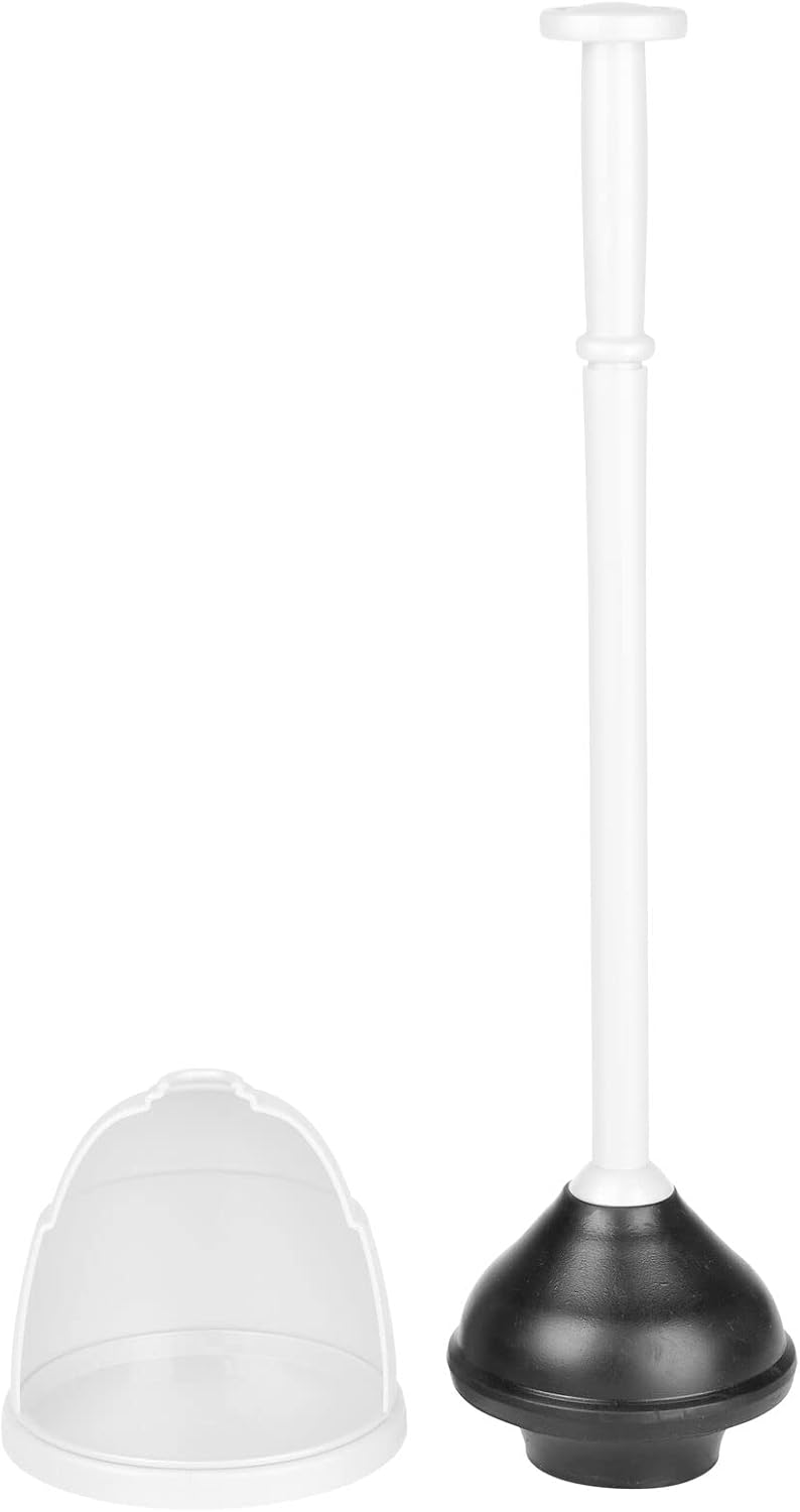 mDesign Plastic Toilet Plunger with Storage Holder Cover Set, Compact Discreet Freestanding Caddy for Bathroom, Powder Room, Modern Design - Heavy Duty - Hyde Collection - 2 Pack, White