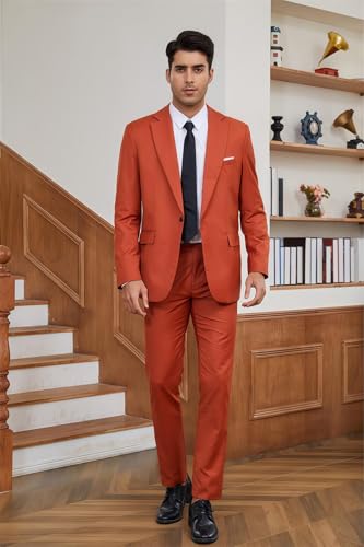 Mens Slim Fit 2 Piece Suit 1 Button Soild Jacket Pants Set Wedding Prom Dress Suit4