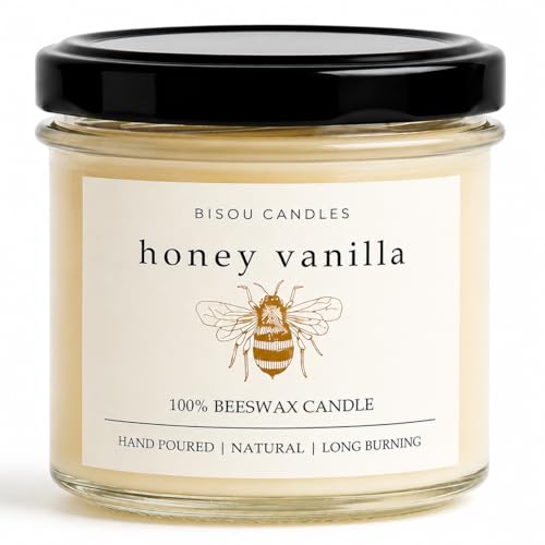 Bougie artisanale en cire d'abeille miel vanille fait main 20h de combustion