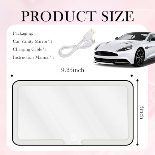 Car Vanity Mirror with Lights & Rechargeable Design,Touchable LED Mirrors for Car Vanity with 3-color Light Adjustment Design,40 LED Beads Mirror for Cars Visor (Black)