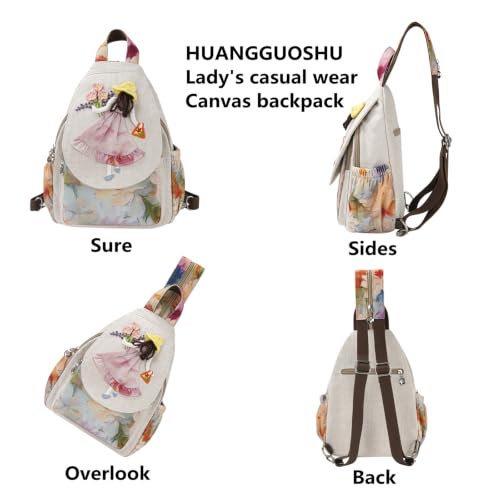 Image of Womens Boho Cotton Hemp Cloth Backpack | Vintage Embroidered, Casual Purse, Handbags, Messenger Bag