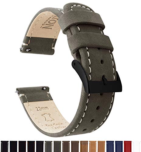 Image of BARTON WATCH BANDS 24mm Espresso /Linen Stitching -Quick Release Leather Black Buckle Watch Band Strap