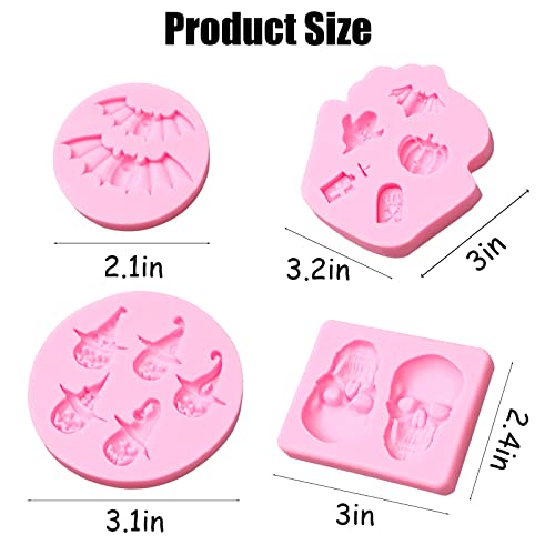 Halloween Cake Skull Fondant Molds 4 Pcs, Chocolate Pumpkin Bat Spider Silicone Mould For Halloween Cake Decorations Cake Decoration, Candy Sugar, Cupcake Topper, Cake Pop, Popsicle #TOP1