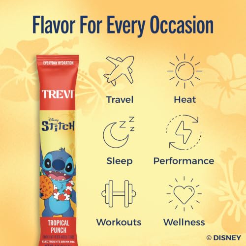 Image of TREVI Electrolytes Powder Packets, Sugar Free Hydration Tropical Punch | 20 Pack Essential Daily Drink Mix, 0 Sugar, Magnesium, Potassium, Vitamin C, Calcium, B6 & B12 Vitamins