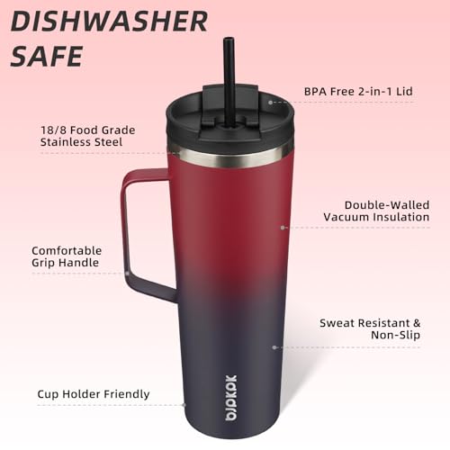 Image of BJPKPK 30oz Insulated Tumbler with Handle, Lid & Straw, Stainless Steel