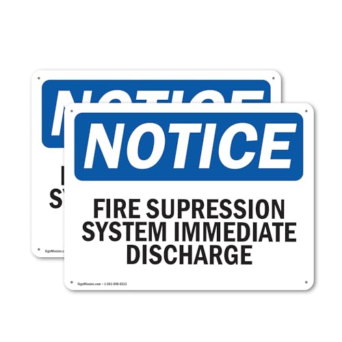 (2 Pack) Fire Suppression System Immediate Discharge OSHA Notice Sign 10 Inch X 7 Inch Indoor/Outdoor Rust-Free Aluminum Metal Signs for Workplace, Workshop, and Construction Site, Made in the USA