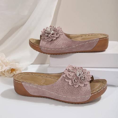 Orthopedic Wedge Sandals for Women Summer Dressy 2025, Chic Flowers Sandal Arch Support Fish Mouth Open Toe Slippers Wedge Platform Sandal3