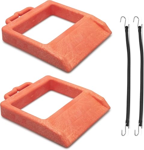 IRSTBL Pallet Jack Chock 2 Pack – Heavy Duty Plastic with Non-Slip Rubber Base and Handle – Includes 2 Rubber Tie Down Straps with S Hooks