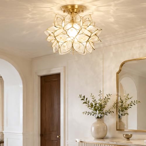 Bieye L11036 Flower Petals Tiffany Style Stained Glass Close to Ceiling Light for Home Decor (Clear, 12" Rose Lily) by Bieye - Used condition - Image 2
