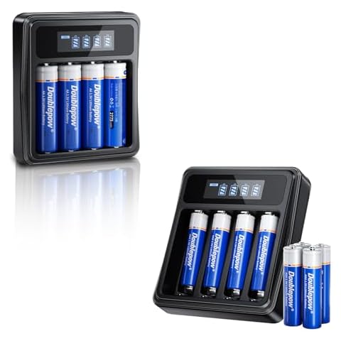 4Pack Rechargeable AA Lithium Battereis with Charger + 8Pack Rechargeable AAA Lithium Batteries with Charger Cover