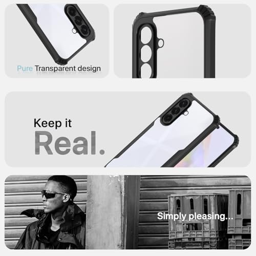 Image of Pikkme Crystal Clear Transparent Back Cover | Ultra Hyrbid | Full Camera Protection | Raised Edge | Bumper Case for Samsung Galaxy A56 5G (Black)